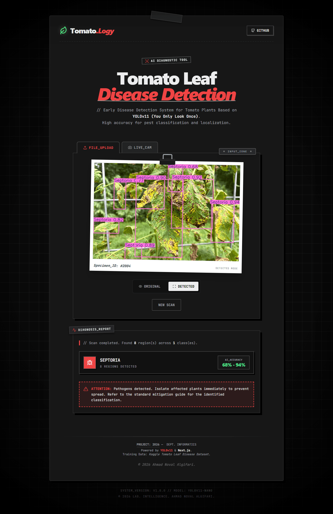 Tomato Leaf Disease Detection Web Application